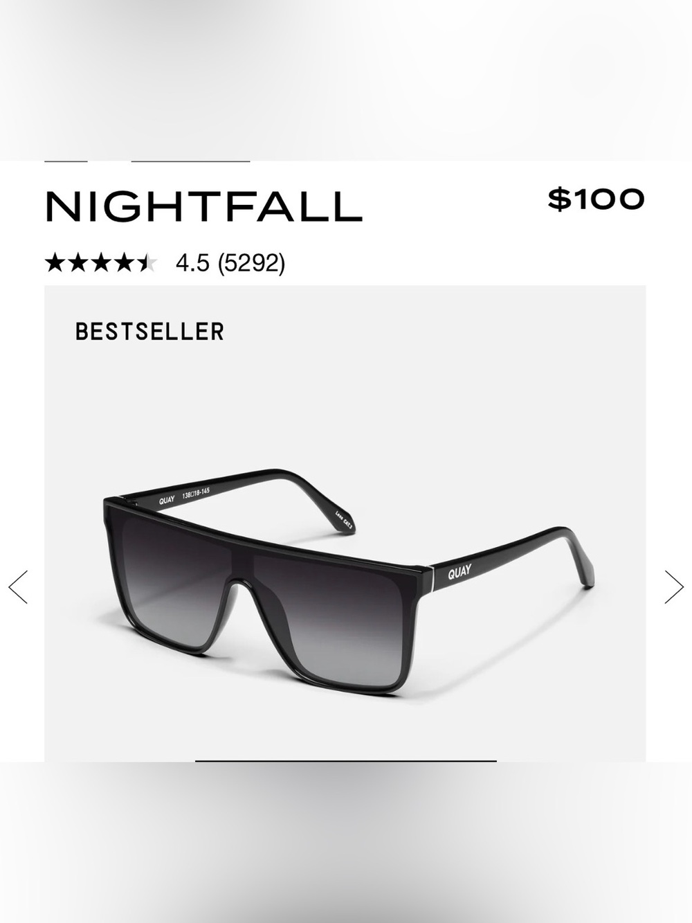 Quay Australia Nightfall Black Gradient Shield Sunglasses